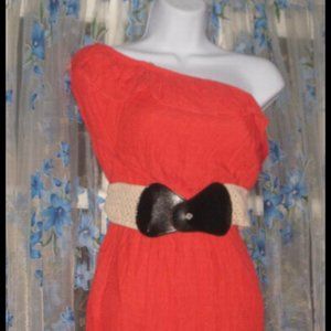 Womens 3 Way Crochet Belt Sheath MAXI LONG ORANGE Gauze DRESS by TRIXXI Sz Large